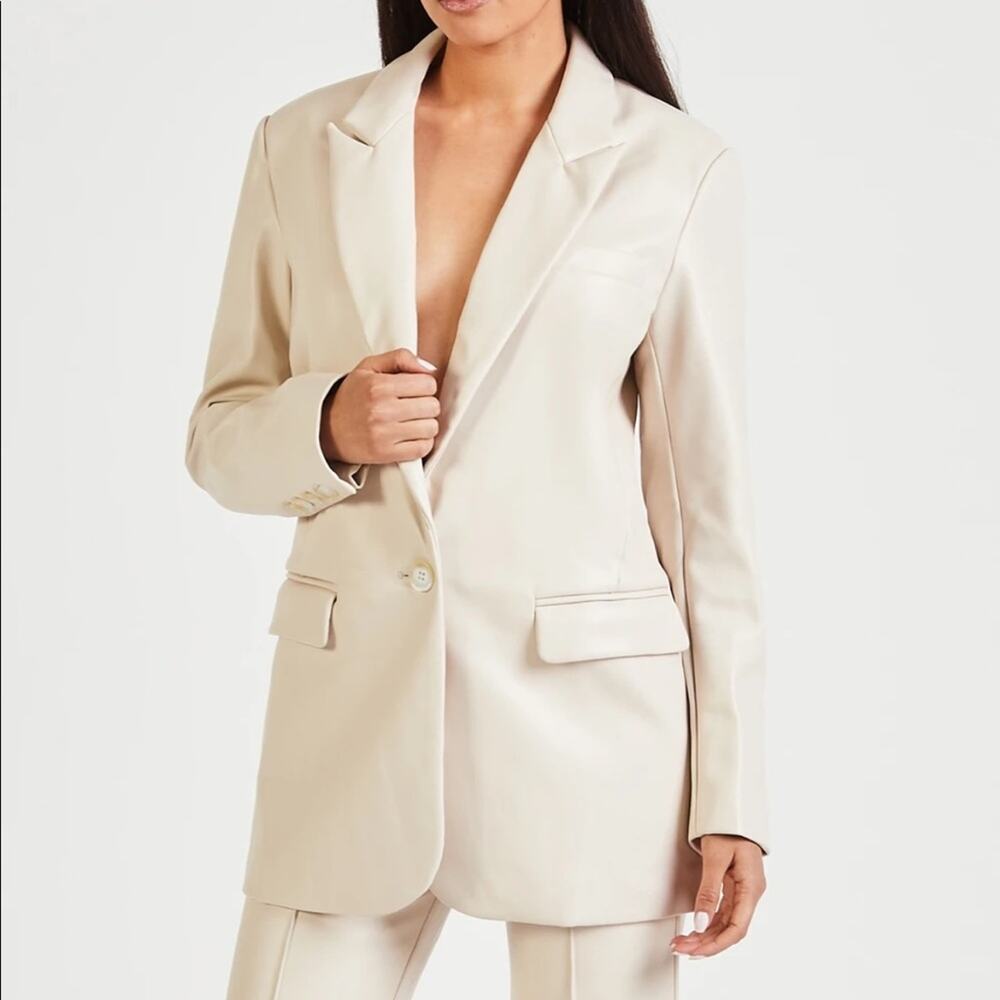 Because of Alice BOA Cream Boyfriend Leather Blazer NWT